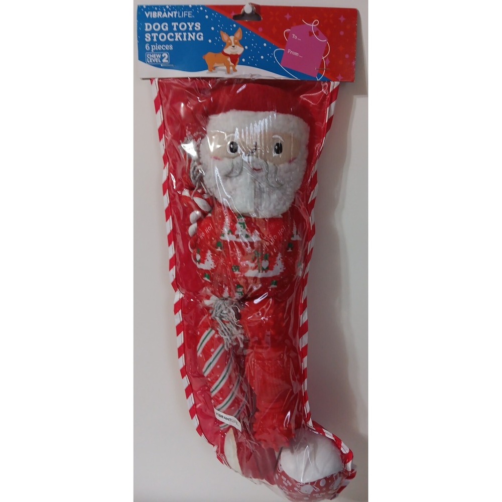 Dog Toy Christmas Stocking 6‎ Pieces Chew Level 2 Gift Set Rope Ball Plush Santa